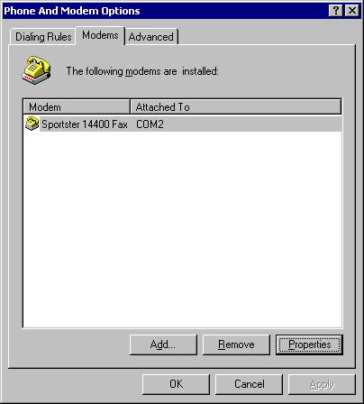 Phone And Modem Options � Modems